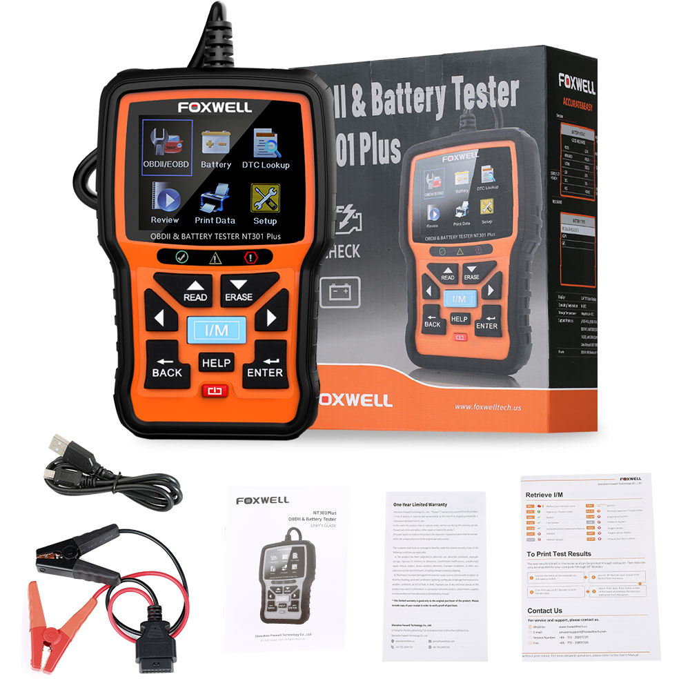 

Автомобильный сканер FOXWELL NT301 Plus OBD2, 12 В, тестер аккумулятора