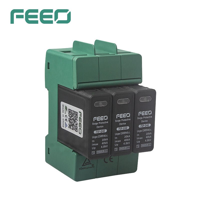 

FEEO Old Type SPD 3P 1000V 1500V 20KA~40KA TUV и CE Din-рейка Солнечное наружное устройство защиты от перенапряжения Фотоэлектрическое устройство