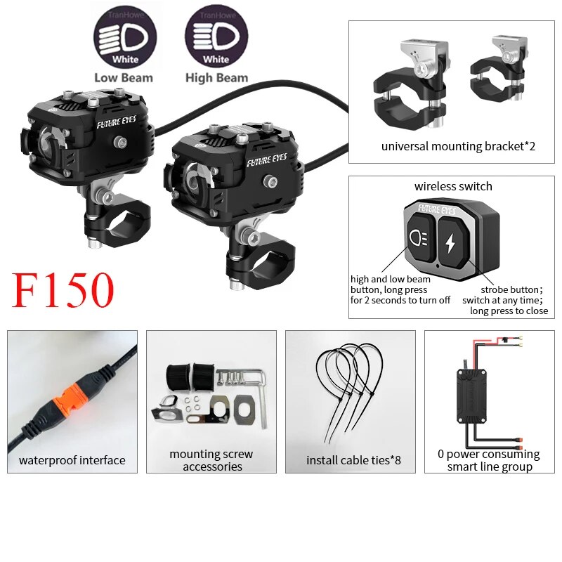 

Future Eyes F150 F20P Мотоциклетные фары Светодиодные прожекторы Противотуманные фары Автомобильные вспомогательные дороги Дальние и ближние фары Мигающие линзы