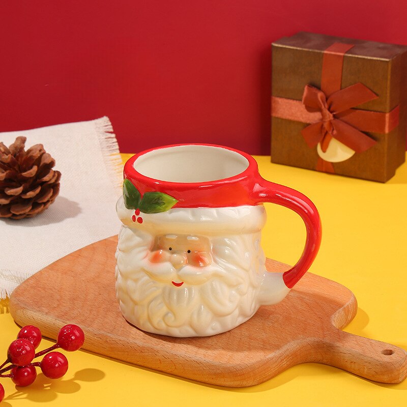 

Кофейная кружка Санта-Клаус с крышкой, симпатичная керамическая Рождественская кружка для воды, кружка для завтрака, овсянки, молока, мультяшный подарок, новинка