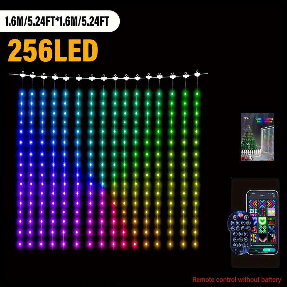 

Умные Светодиодные Занавески, 400 Светодиодов, RGB, Управление Музыкой, Bluetooth-приложение, Украшения Для Окон Своими Руками