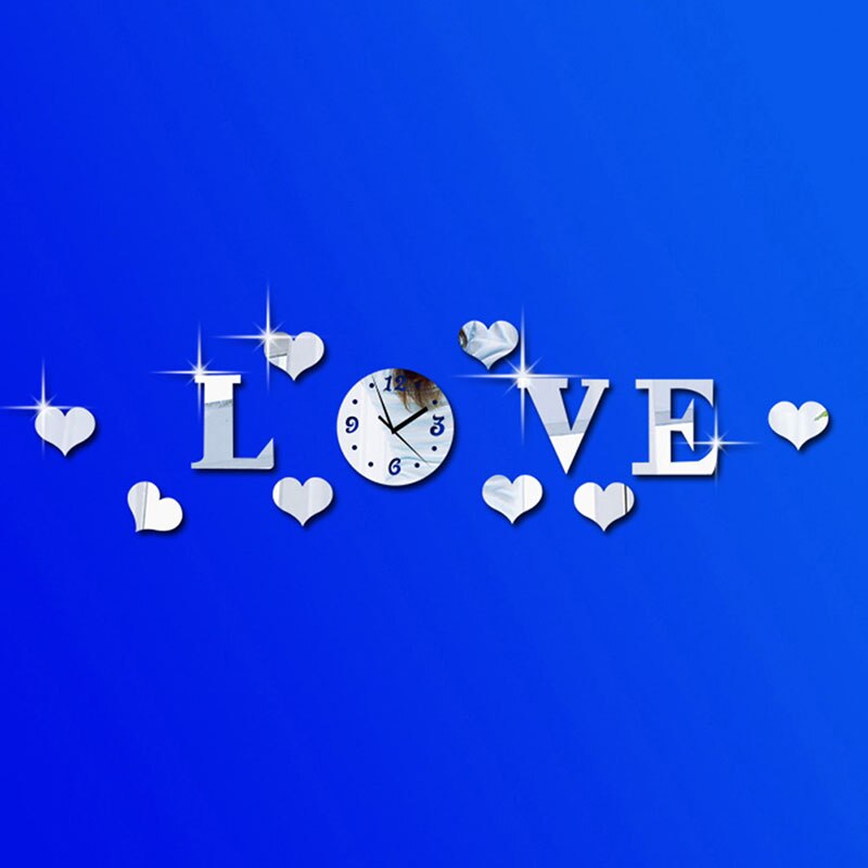 

Зеркальные настенные часы Love, серебряного цвета, акрил