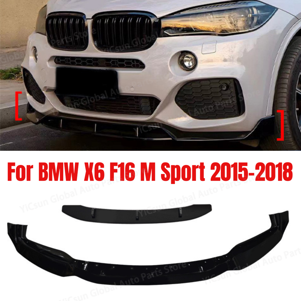 

Передний бампер для BMW X6 F16 M Sport 2015-2018, спойлер, блеск для губ, черный нижний сплиттер, комплект защиты лезвия