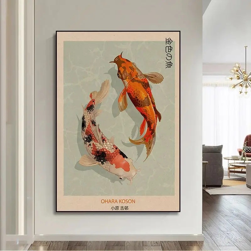 

Японский художественный постер на холсте Goldfish Lotus