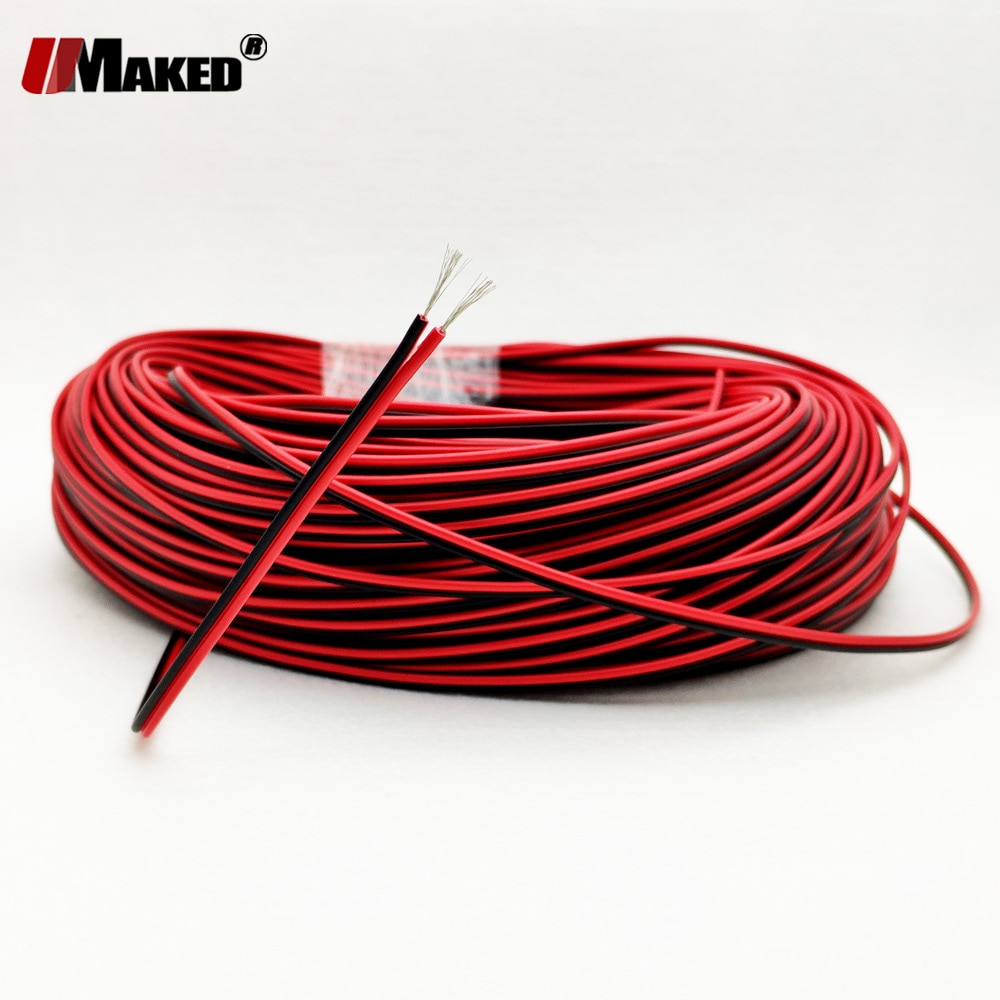

Кабель светодиодный 24AWG 26AWG 2-контактный из луженой меди, красный, черный, 300 В, с ПВХ-изоляцией, удлинительные кабели для светодиодных лент, 10 м, 50 м