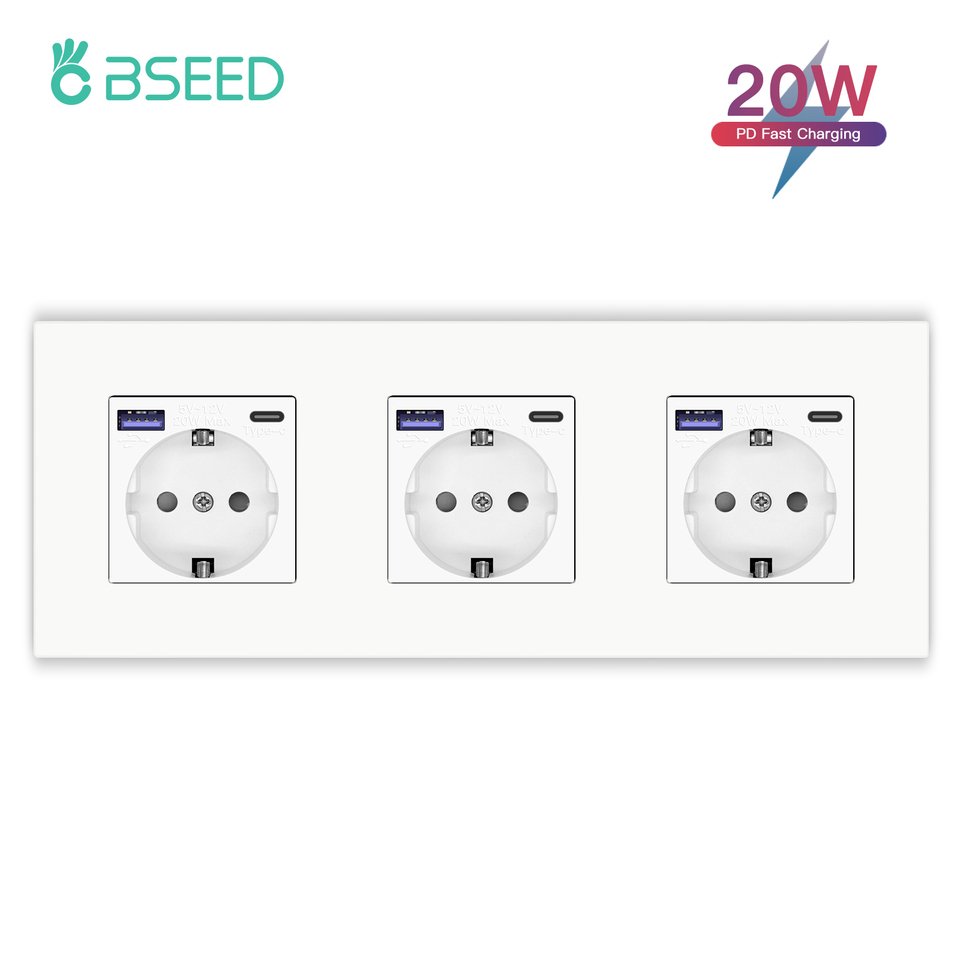 

Розетка настенная BSEED с USB, 20Вт, 16А