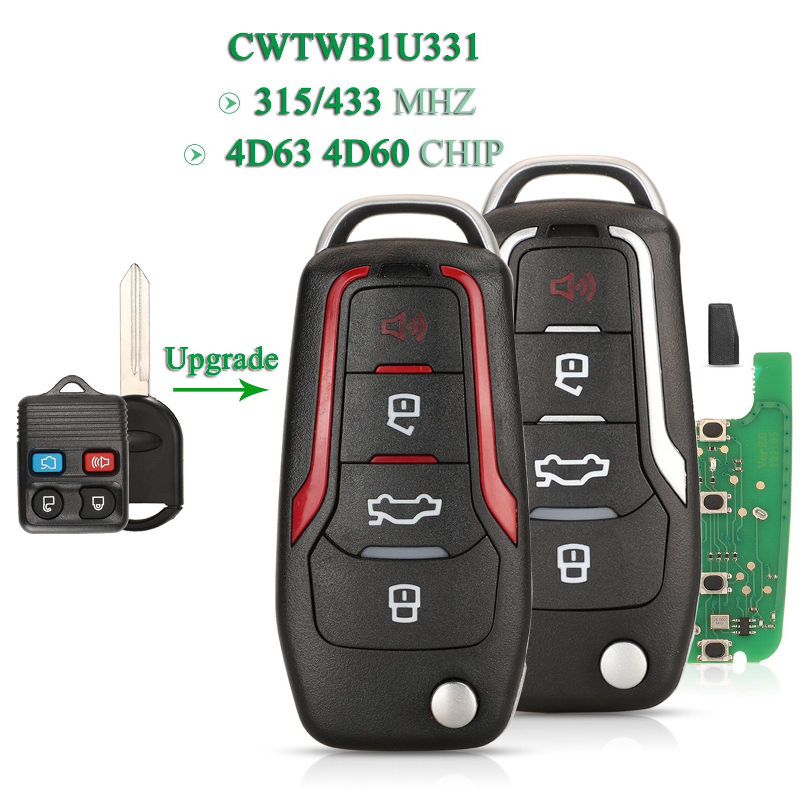 

Складной Дистанционный Ключ Jingyuqin CWTWB1U331, 315/433 МГц