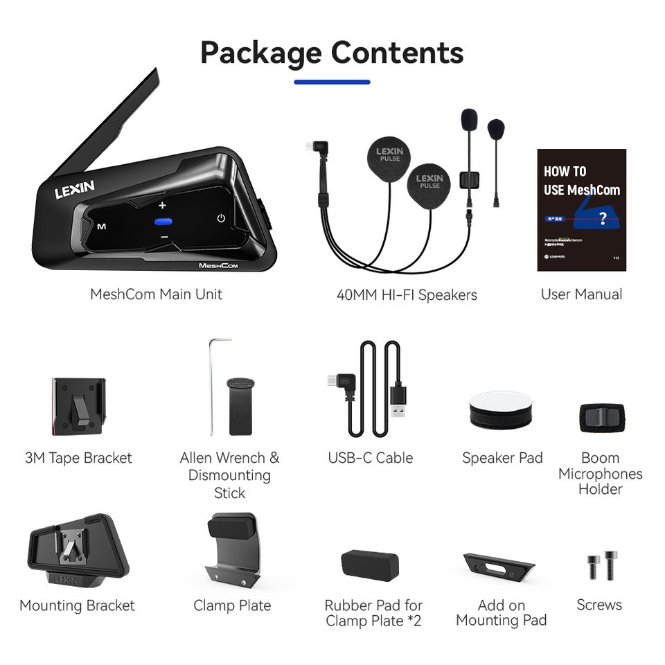 

Lexin MeshCom MESH и Bluetooth-домофон для гарнитуры для мотоциклетного шлема, сетчатый домофон до 24 человек в диапазоне 2 км