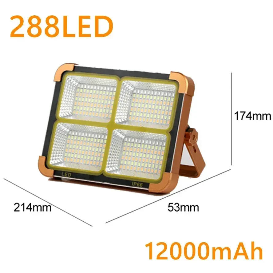 

288LED солнечный прожектор с зарядкой IP66 водонепроницаемый портативный светильник для палатки и кемпинга Power Bank 12000 мАч для наружного аварийного освещения