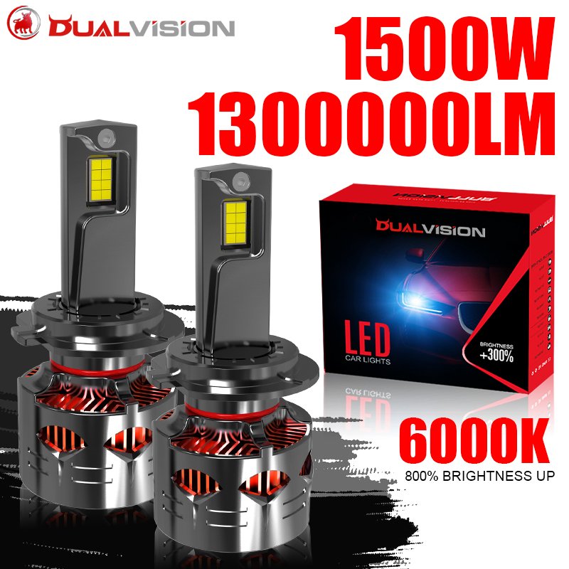 

Dualvision K5C H7 Светодиодная фара 1500 Вт 1300000LM Canbus H4 H11 H1 9012 HIR2 9005 HB3 9006 HB4 H8 H9 Hi/Lo Beam CSP Чипы Противотуманная фара