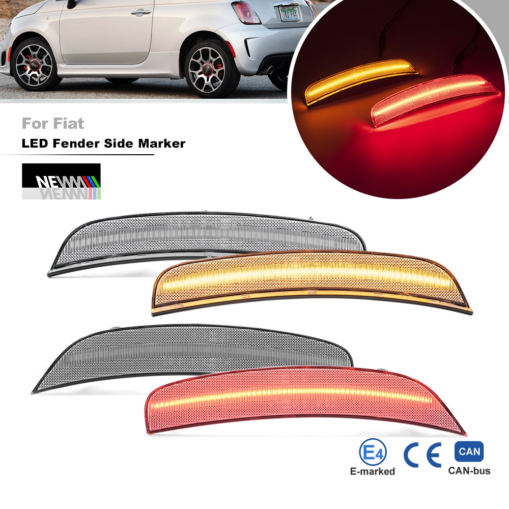

4 шт. для Fiat 500 Sport 2012-2017 500E 2013-2019 F&R Янтарный красный бампер светодиодный боковой габаритный фонарь на крыле автоматический указатель поворота