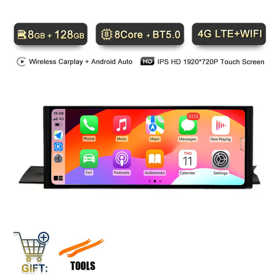 

RHD для Audi A4L A4 B9 A5 2017 2018 2019 2020 12,3-дюймовый сенсорный экран Android 14, автомобильные мультимедийные мониторы Carplay, плеер 4G