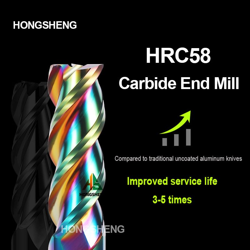 

HONGSHENG 3-зубая твердосплавная концевая фреза HRC55 для алюминия