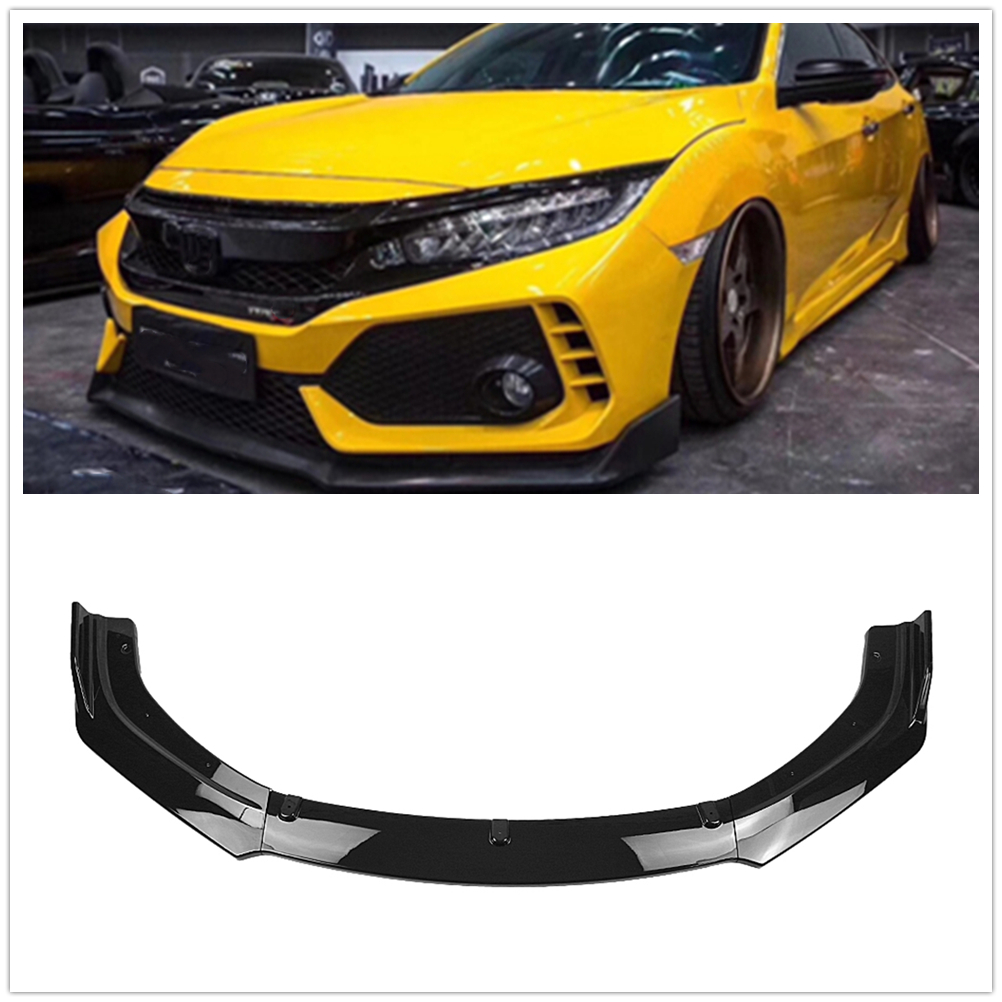 

Для Honda Civic X FC FK 10-го поколения 2016-2020 4-дверный седан, глянцевый черный/углеродное волокно, передний спойлер, бампер, нижний сплиттер