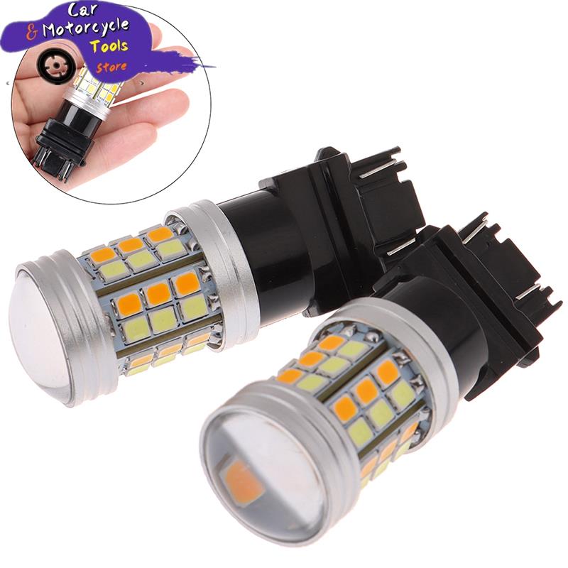 

2 шт. 12 В постоянного тока 5 Вт светодиодный ная лампа DRL 3157-2835-45SMD светодиодсветодиодный автомобильная лампа двухцветная T25 3157 светильник указателя поворота