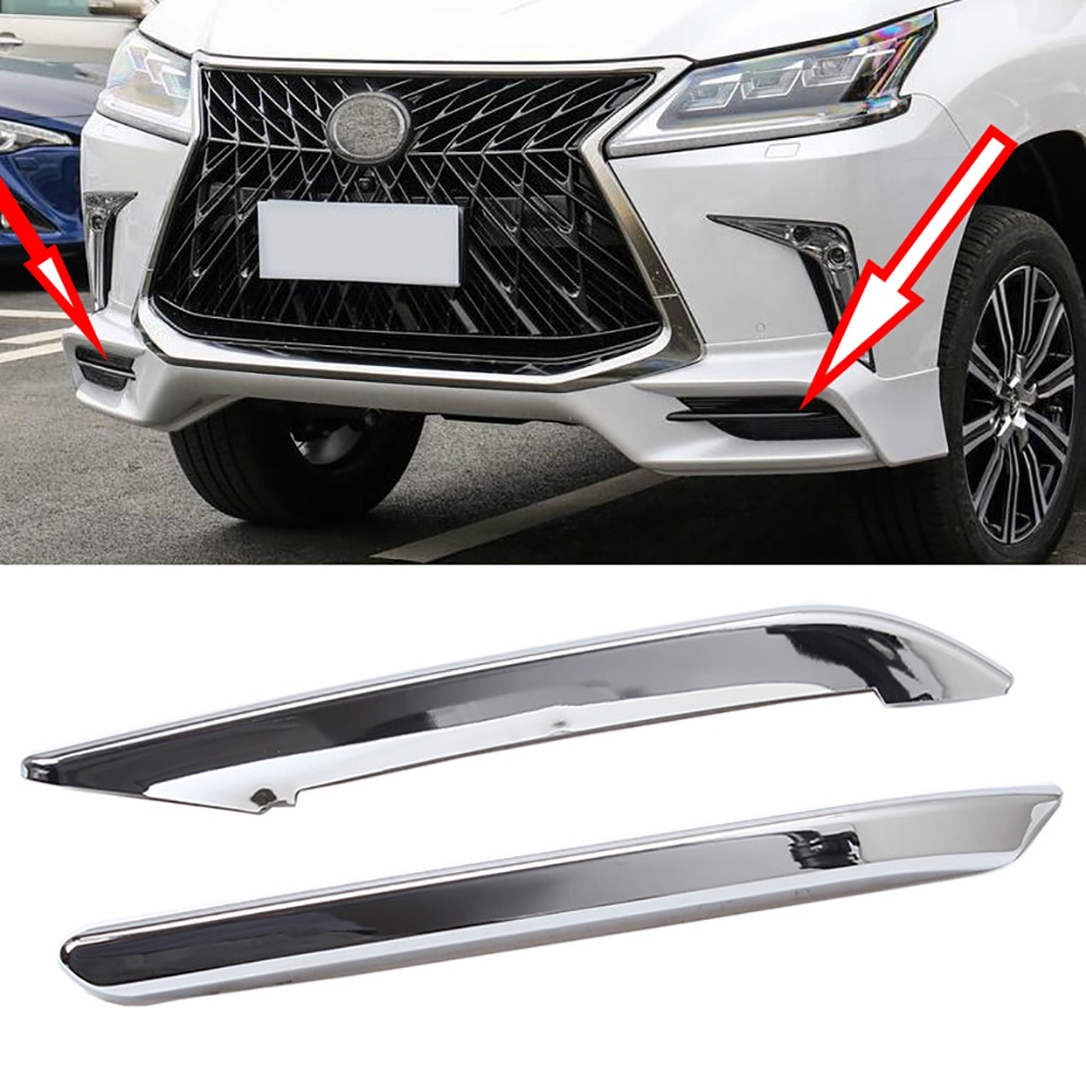 

Для Lexus LX570 2016 2017 2018 2019 2020 ABS Chrome 2 шт. Автомобильный передний бампер, боковой вентиляционный сплиттер, отделка губ, противотуманная фара, украшение для бровей