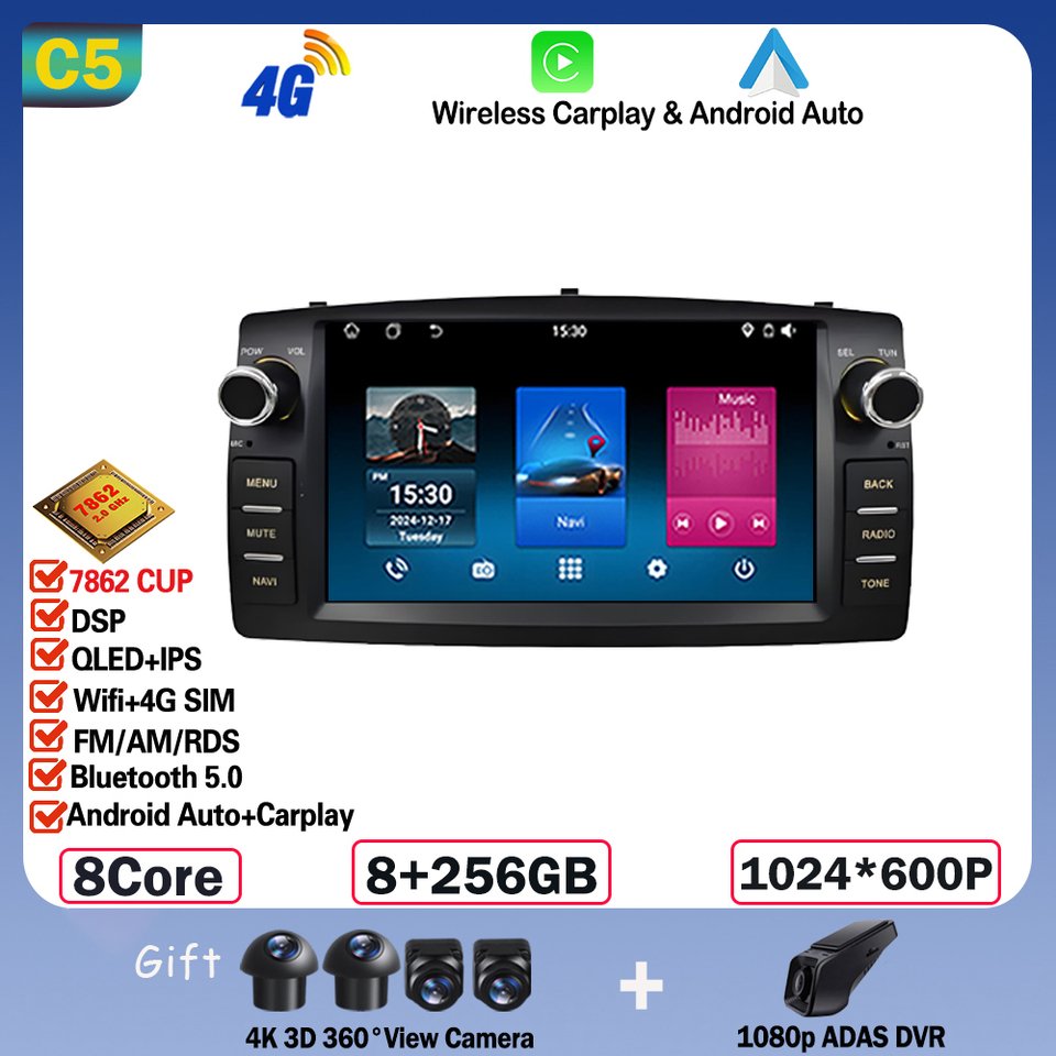 

7-дюймовый автомобильный радиоприемник Android 14 для Toyota Corolla E120 2003-2006 BYD F3 GPS-навигация Стерео CarPlay Авто Мультимедийное видео 4G WIFI 5G