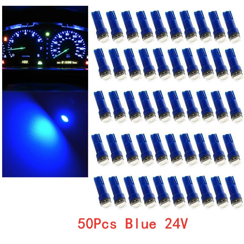 

50 шт. T5 5050 1SMD 24V Синий лампочки на приборной панели светодиодный свет лампы автомобиля Lnstrument индикатор AC лампы авто аксессуары для интерьера
