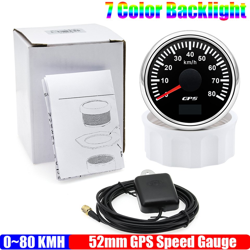 

30 км/ч, 60 км/ч, 80 км/ч, 120 км/ч, 200 км/ч GPS-спидометр с антенной, 7-цветный светодиодный измеритель скорости 52 мм для морской лодки, автомобиля, 12 В, 24 В, на заказ