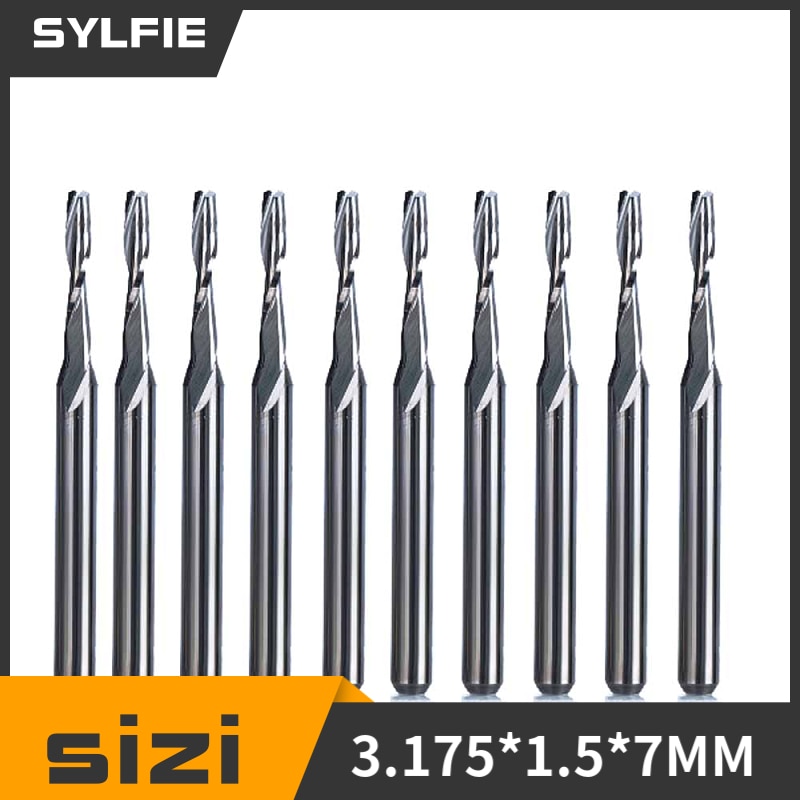 

10 шт. фрез SYLIFE 3.175*1.5*7 мм твердого сплава для гравировки по дереву