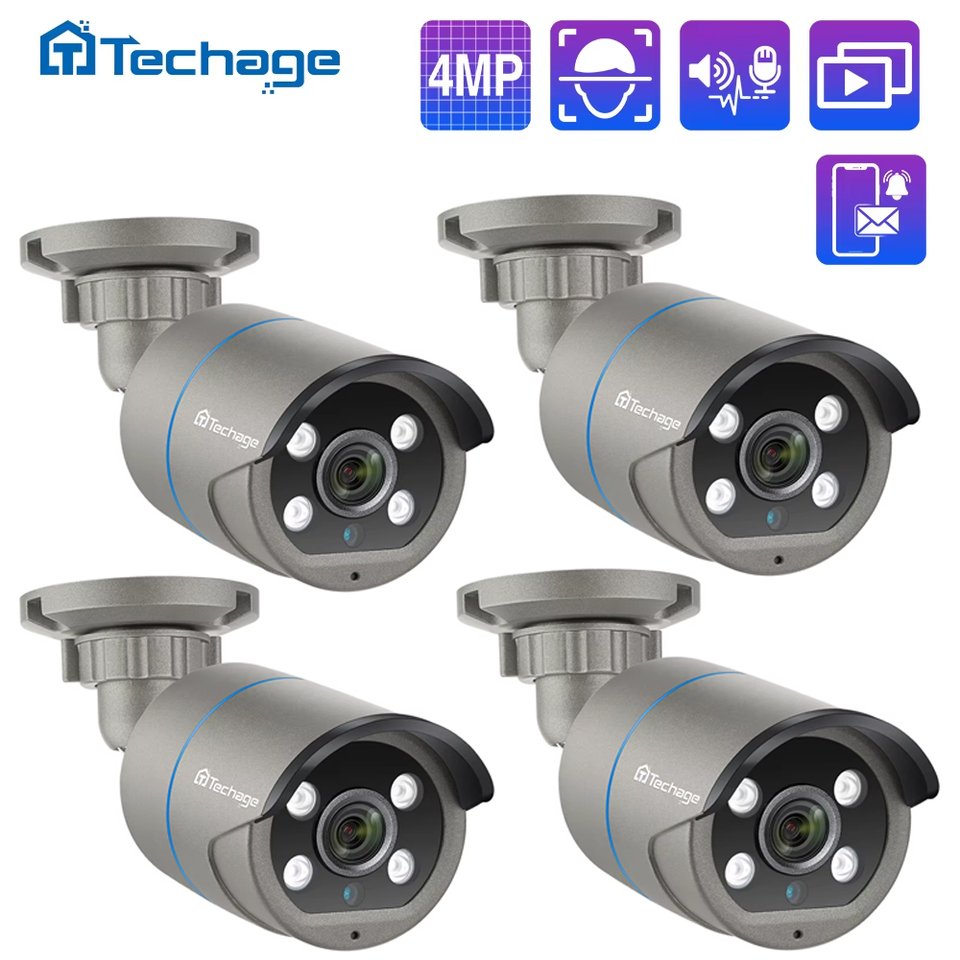 

H.265 4MP POE IP-камера с двусторонней аудиосвязью IP66 Водонепроницаемая камера видеонаблюдения для наружного использования