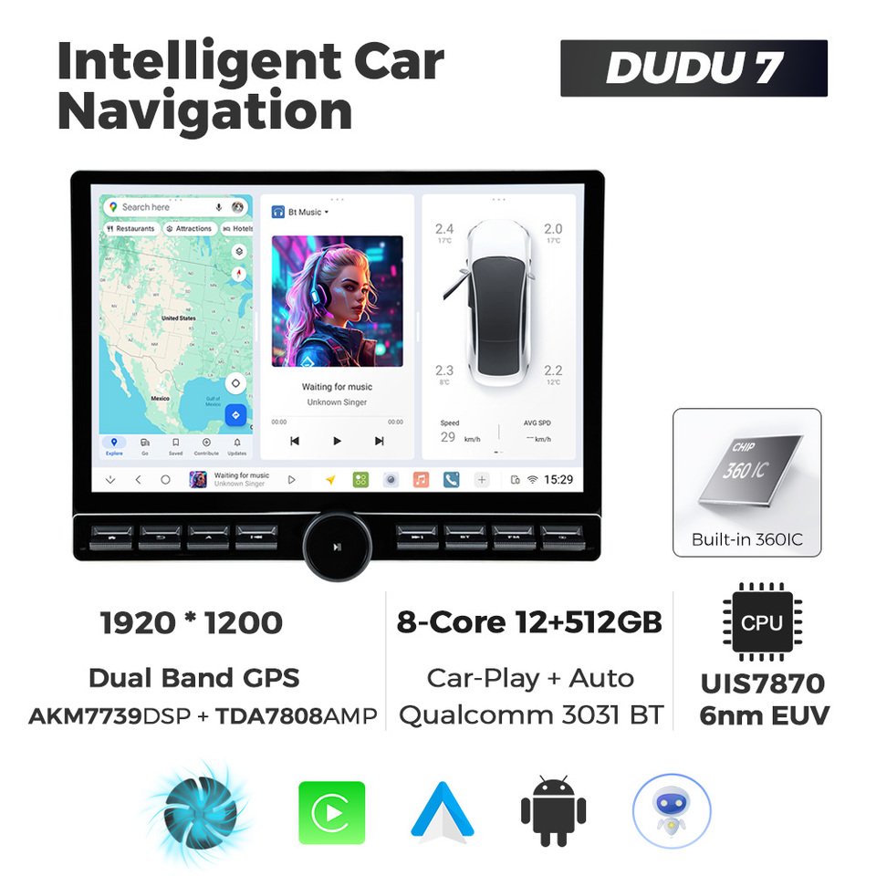 

DUDUAUTO DUDU7 12,9 дюйма Универсальный Android автозапчасти для Xiaomi SU7 кнопки Интеллектуальная автомобильная радиосистема GPS-навигация WIFI