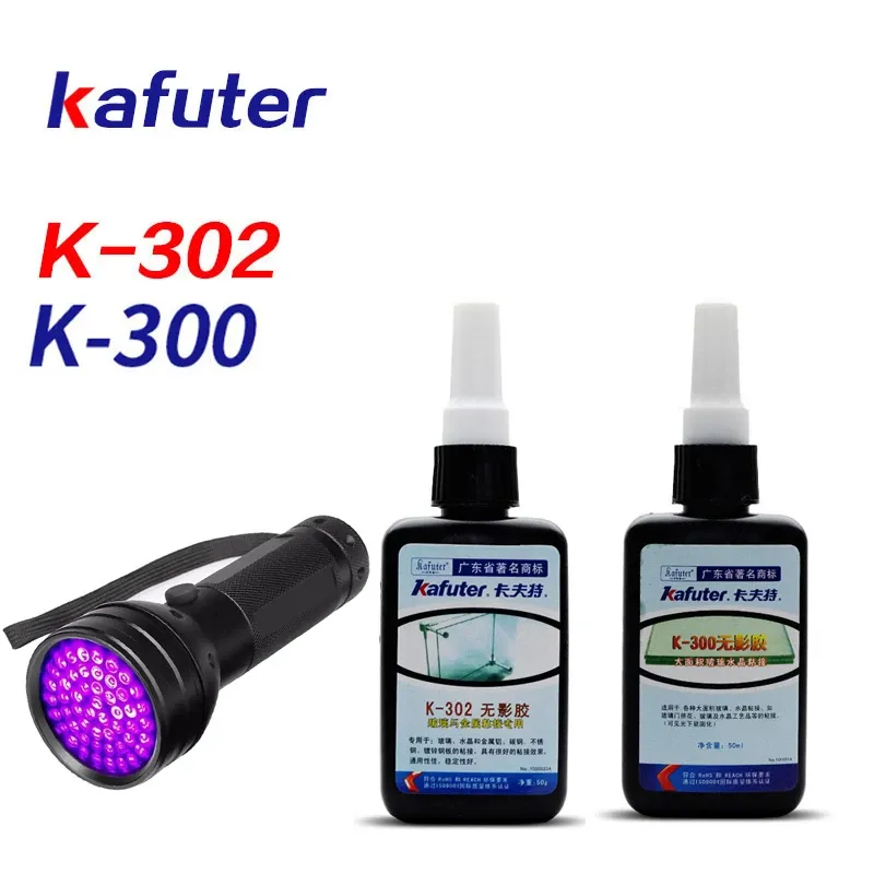 

K-300 302 303 50 мл Kafuter УФ-клей УФ-отверждаемый клей Прозрачный кристалл и стекло металлический клей с УФ-фонариком