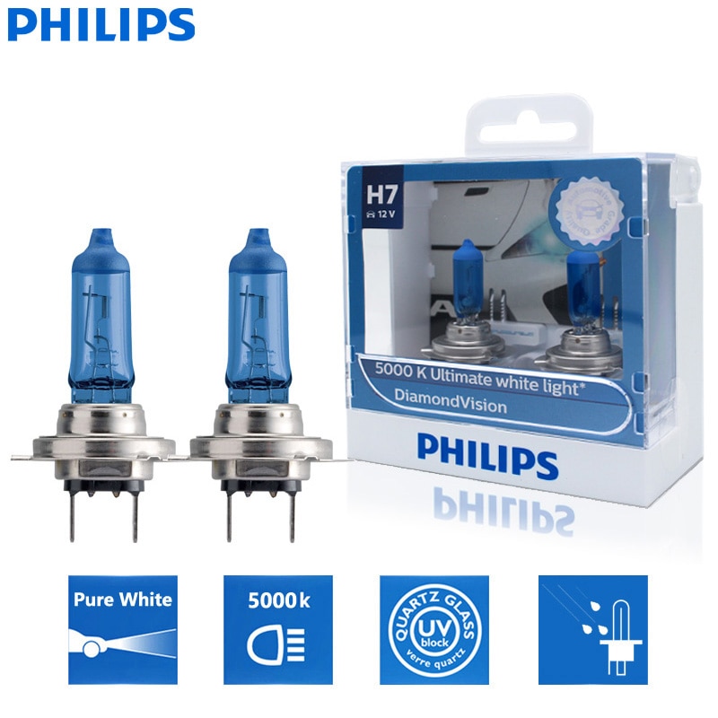

2X Philips H7 12 В 55 Вт PX26d Diamond Visio 5000 К Автоаксессуары Супер белая автомобильная лампа Галогенные автомобильные лампочки 12972DVS2