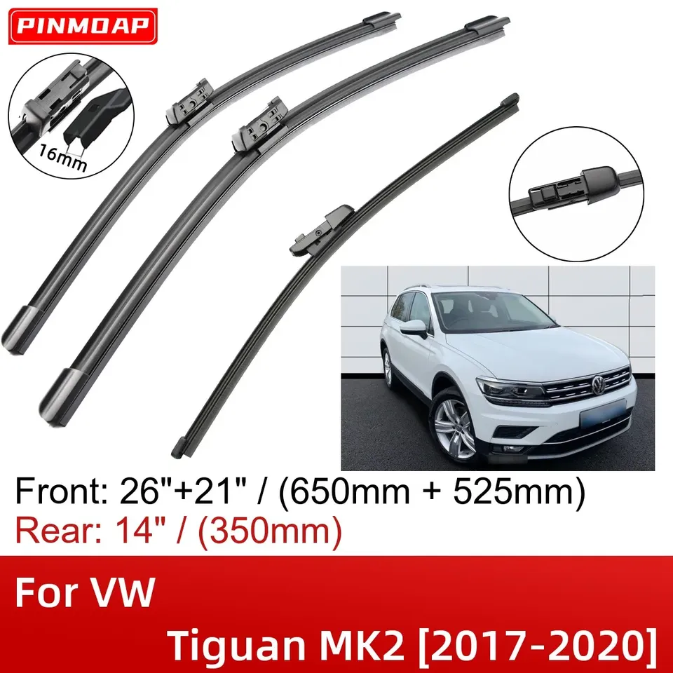 

Для VW Tiguan MK2 2017-2020 26 "+ 21" + 14 "передние и задние щетки стеклоочистителя, щетки, резак, аксессуары 2017 2018 2019 2020
