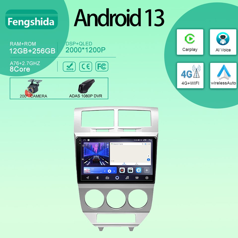 

Android для Dodge Caliber 2007 - 2010 мультимедийный стерео радио Видео Плеер экран Carplay HDR QLED экран GPS WIFI NO 2din DVD