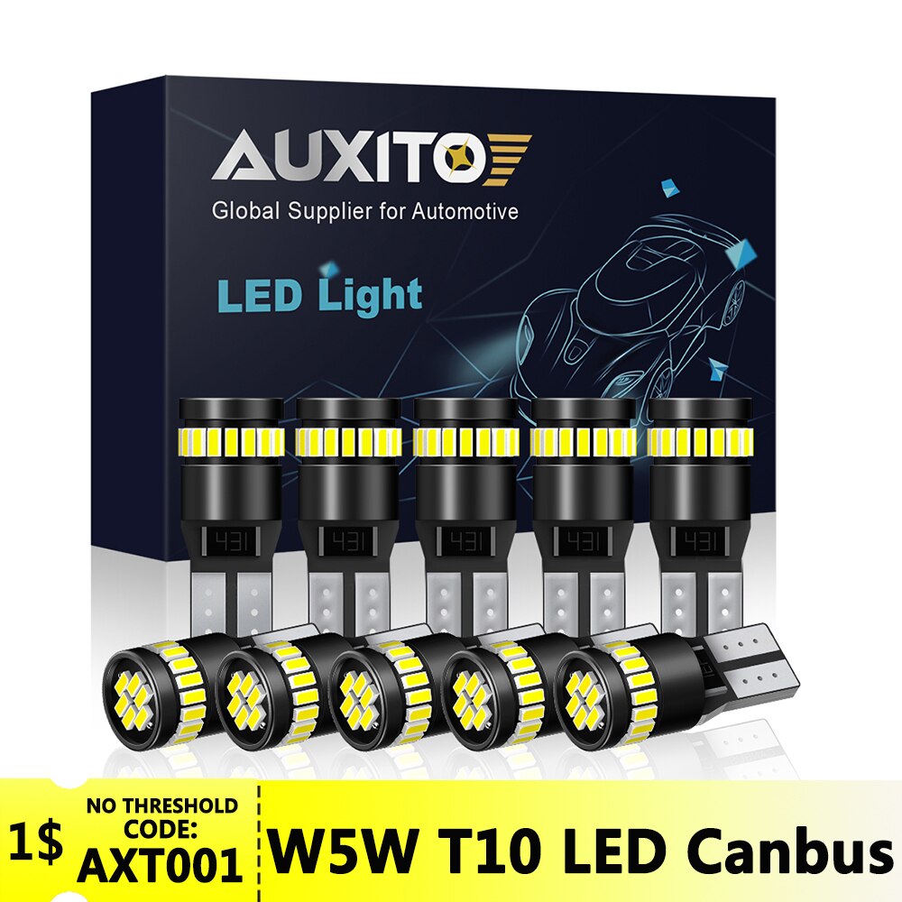 

AUXITO 10 шт. Canbus W5W светодиодный T10 супер яркий белый 6000K 12 В постоянного тока лампа для автомобиля 194 168 лампа 3014SMD без ошибок