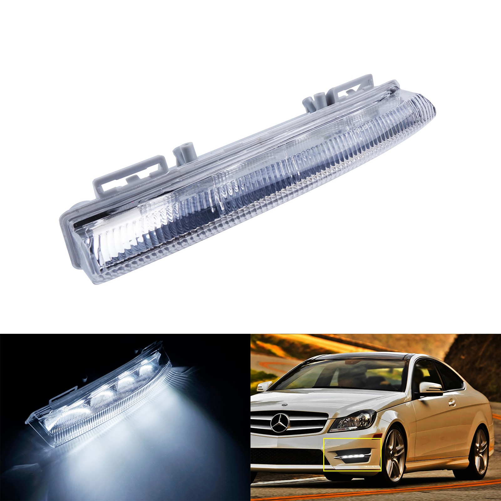 

Для Mercedes Benz W204 W212 R172 C207, белая искусственная лампа DRL, противотуманная дневная Рабочая лампа, левая лампа
