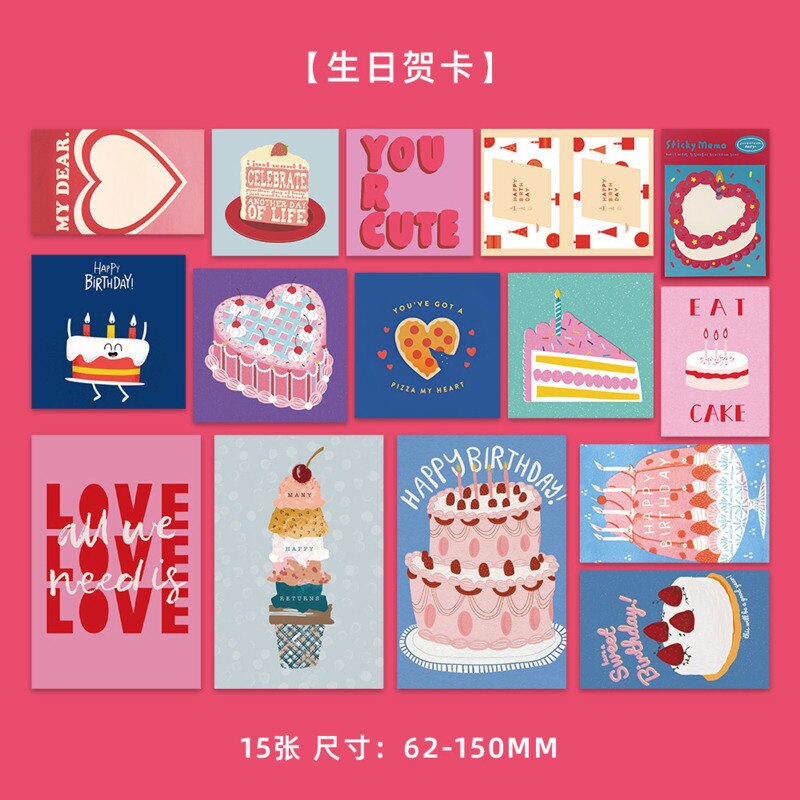 

Открытки Ins Pink Love Клубничный торт 15 листов