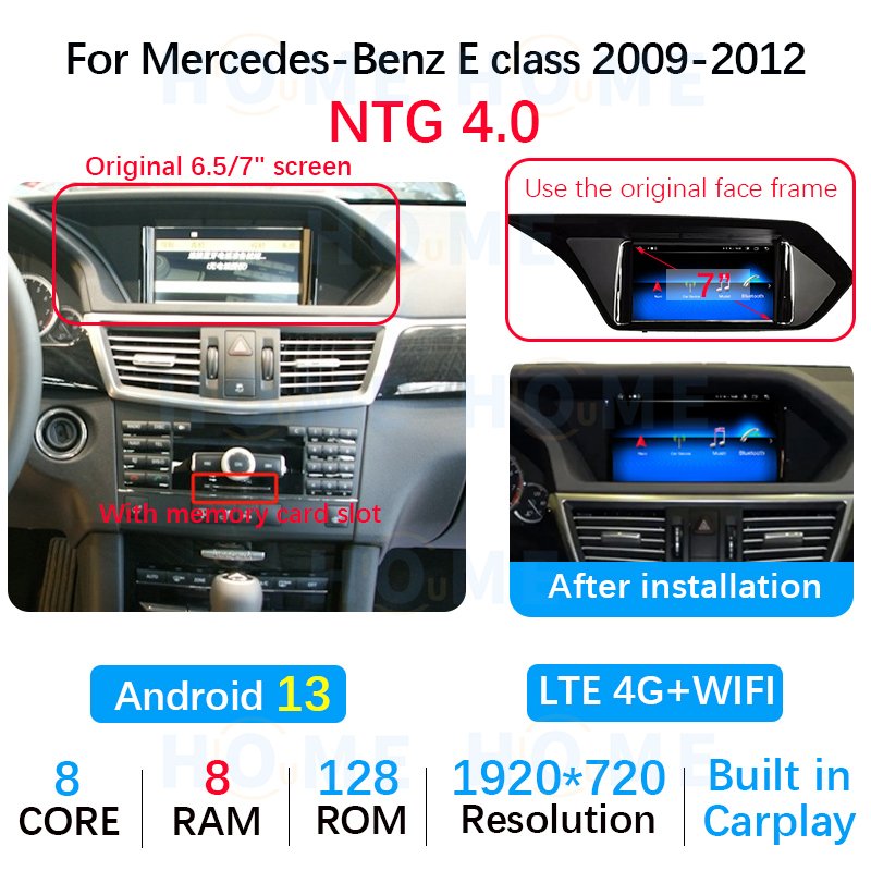 

Автомагнитола для Mercedes E W212 W207 C207 Carplay, 7 дюймов, Android 13