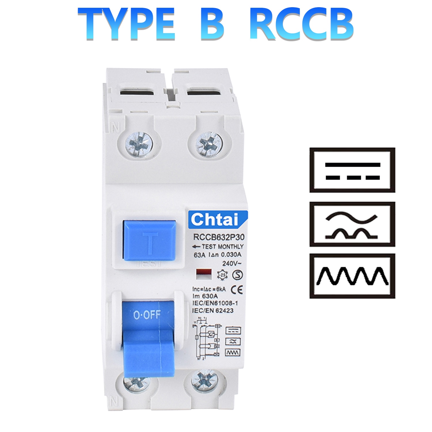 

. Автоматический выключатель RCCB AC/A/B, тип b, RCD, 2P, 4P, 63A, 30, 100, мА, 6 ка