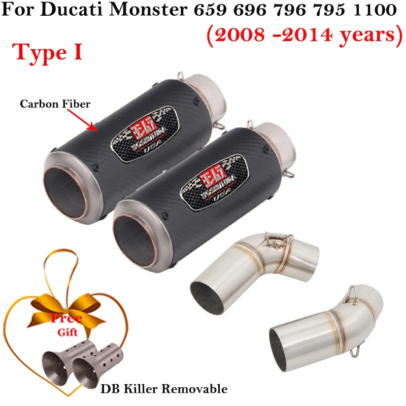 

Для Ducati Monster 659 696 795 1100 Hypermotard 796 2008-2014 выхлопная труба для мотоцикла, труба из углеродного волокна, глушитель DB Killer