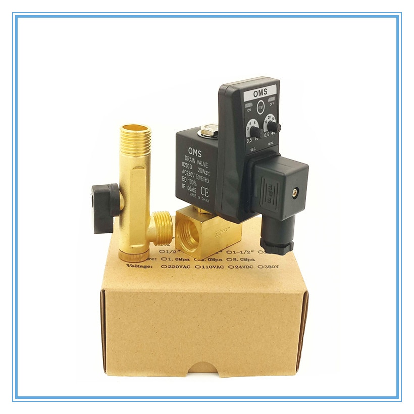 

G1/2 "электронный сливной клапан с таймером AC220V Mayitr Воздушный компрессор Бензобак Автоматический двухходовой сливной клапан 1,6 МПа