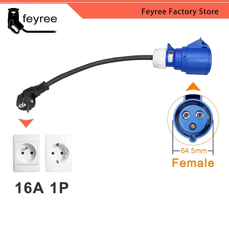 

Feyree Зарядное устройство для электромобилей CEE Женская вилка 3-контактный адаптер Водонепроницаемое соединение Настенная розетка 32A 1 фаза 7 кВт Портативное зарядное устройство