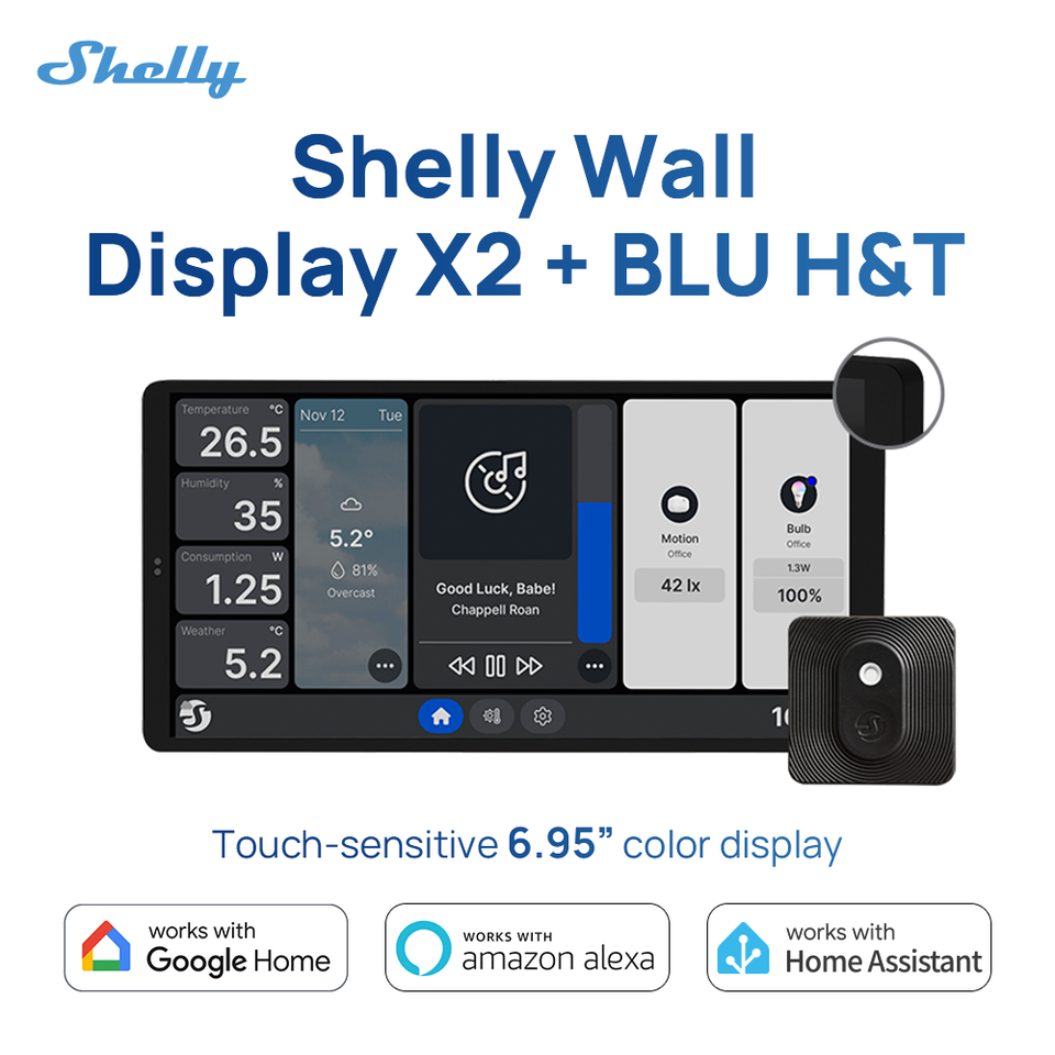 

Shelly Wall Display X2 + BLU H&T Mocha Умный домашний дисплей Wi-Fi и Bluetooth для легкого мониторинга цепей