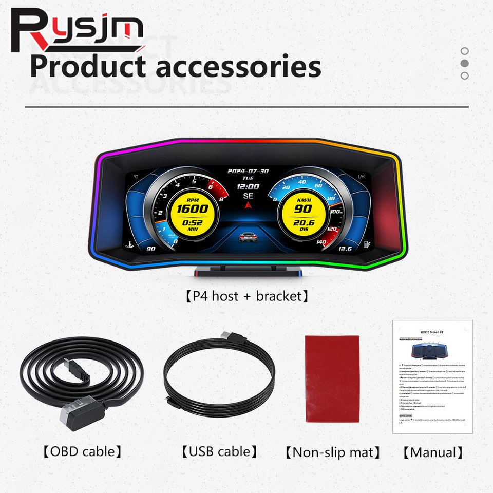 

P4 HUD Автомобильный проекционный дисплей OBD2 GPS Двойная система Цифровой спидометр Измеритель наклона Турбина Давление масла Температура выхлопных газов Сигнализация об/мин