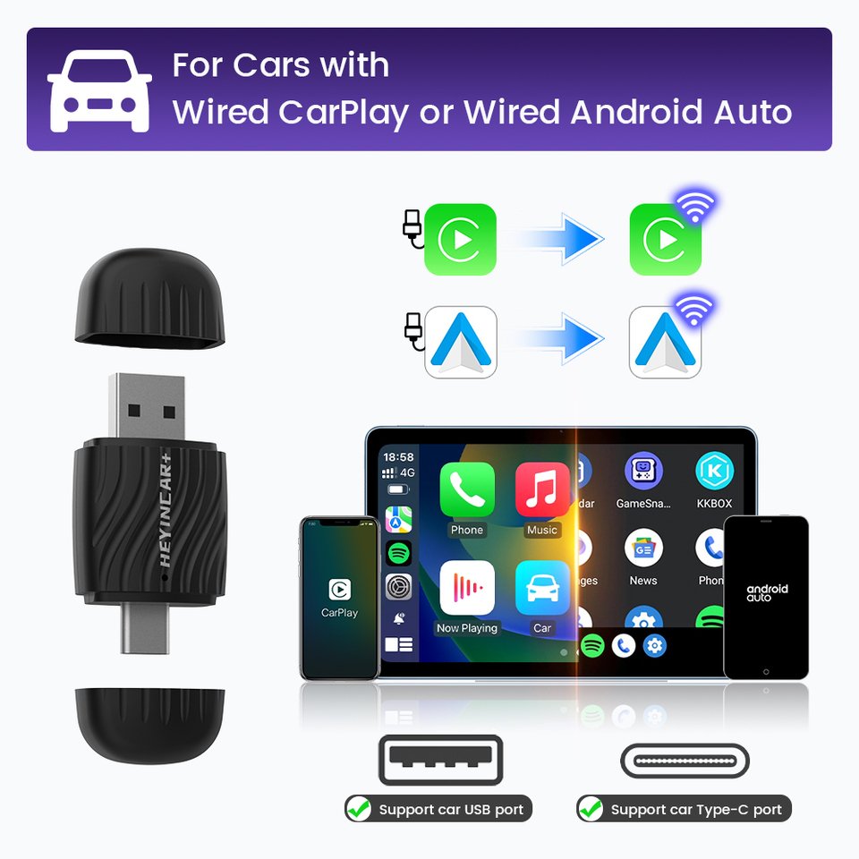 

Новый беспроводной адаптер HEYINCAR H-Air2.0 Android atuo, беспроводной бокс Carplay для Hyundai Kia MG Toyota Benz Volvo Renault Audi Ford