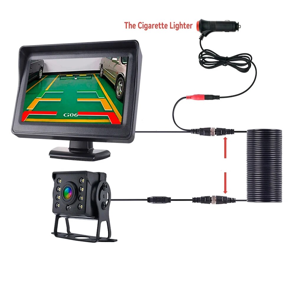 

Автомобильная камера заднего вида с широким углом обзора 4,3 "TFT lcd цветной дисплей монитор + Водонепроницаемый ночное видение реверсивное Резервное копирование 2в1 парковка Reve