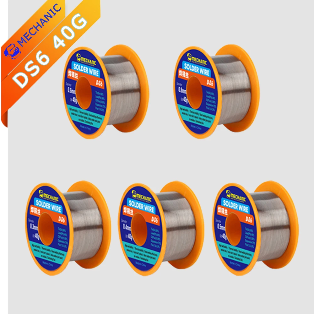 

Припойная проволока MECHANIC DS6 40 г 0,3 0,4 0,5 0,6 0,8 мм для электронного паяльника, сварочный припой, припой с канифолью высокой чистоты без очистки