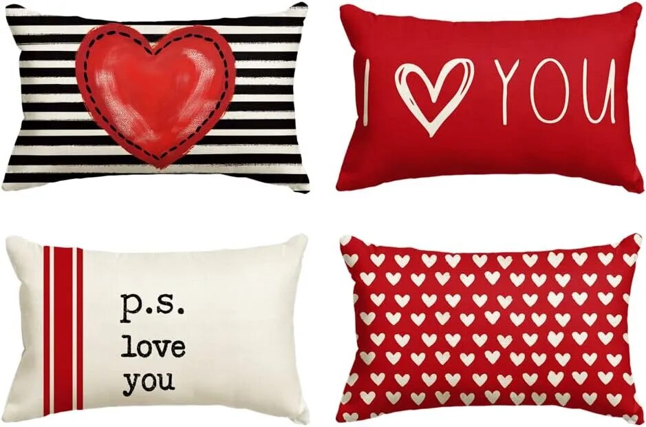 

Льняная наволочка для подушки Red Heart Stripe