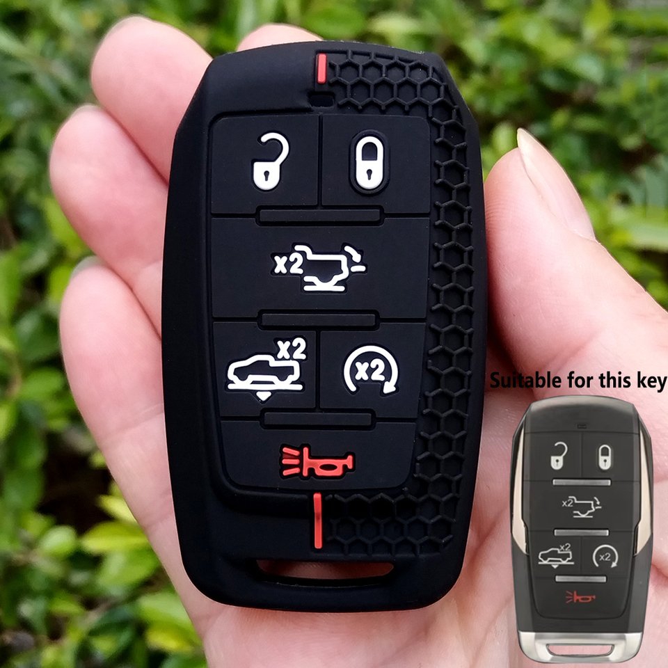

6-кнопочный чехол для дистанционного ключа, брелок для Dodge RAM 1500 RAM 2500 TRX RAM 1500, силиконовый держатель для ключей, кожа 2021 2020