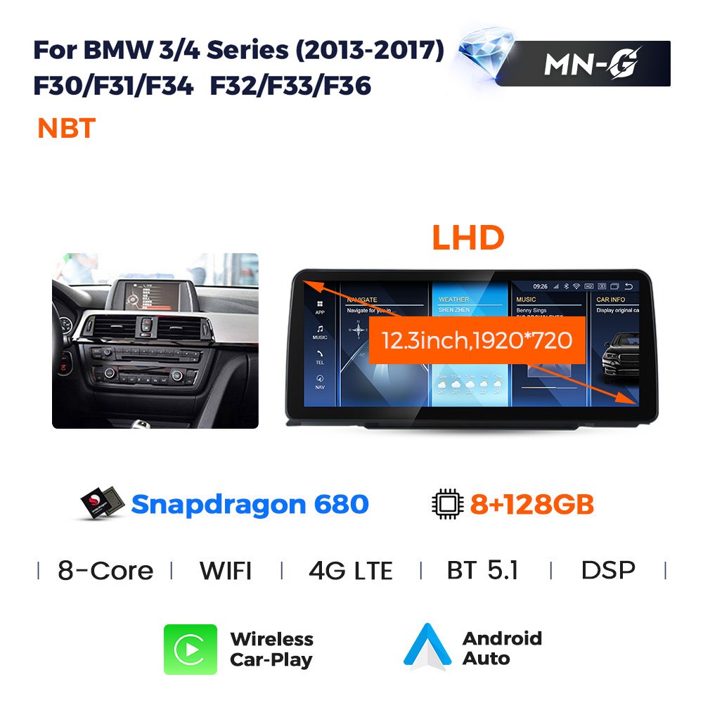 

Автомобильный мультимедийный плеер, автомагнитола с GPS-навигацией для BMW 3 серии F30 F31 F34 4 серии F32 F33 F36, 12,3 дюйма, DSP 4G, Android 13, 256G