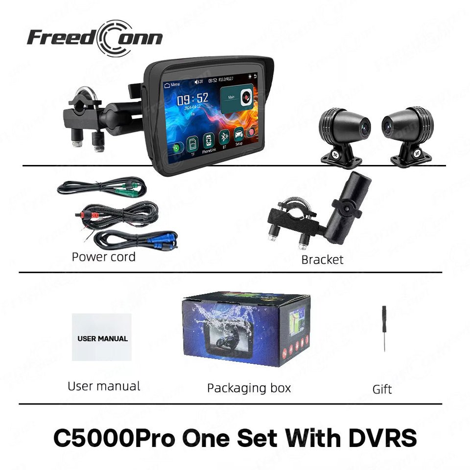 

FreedConn C5000Pro Мотоциклетная навигация Carplay Портативный 5-дюймовый экран Беспроводной Android Автомонитор Водонепроницаемый