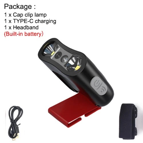 

Мощная светодиодная фара с зажимом, налобный фонарь, USB перезаряжаемый налобный фонарь, уличная водонепроницаемая лампа для кемпинга, шляпа, индукционная лампа