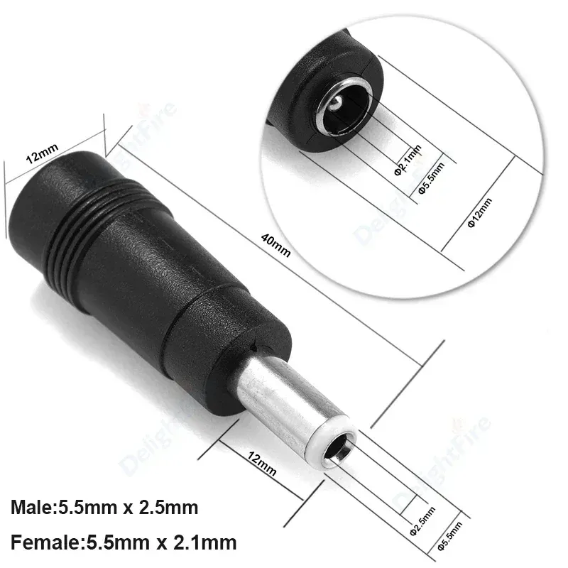 

DelightFire DC power connector 5.5x2.1mm female to 5.5x2.5mm male