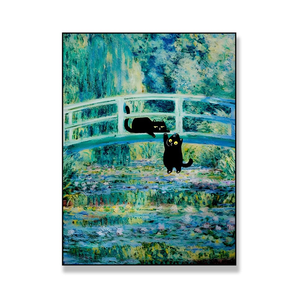 

Черный кот художественные постеры Klimt Garden Cat принт Моне цветы кошка плакат забавный кот в картине принт забавный подарок, желейная стена A